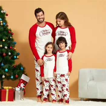 Šeimos Atitikimo Komplektus Pižama Nustatyti Kalėdų Mados Animacinių filmų Spausdinti Suaugę vaikai Pižama nustatyti Medvilnės naktiniai drabužiai Sleepwear Raudona Pyjama 173110