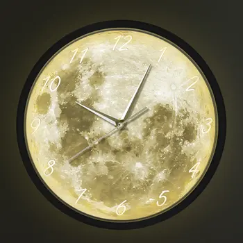 Švyti Tamsoje Mėnulis Modernaus Dizaino Sieninis Laikrodis Garso Kontrolę, Naktį Šviesos Smart Sieninis Laikrodis Mėnulio Pilnatį Meno Dangaus Namų Dekoro 31578