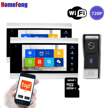 【Plataus Kampo 720P】Homefong 7 Colių Belaidis Wi-fi, Video Domofonas Doorbell Sistema Smart IP su 2 Monitoriai Doorbell Kamera IR
