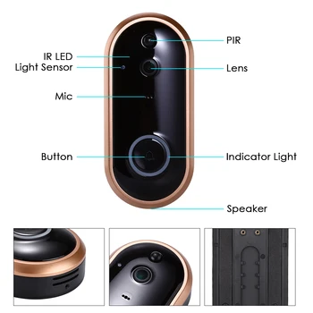 1080P Smart WIFI Doorbell Domofonas Vaizdo Durų Akutė Varpas Su Kamera IR Įrašo Įspėjimo Belaidžio Saugumo Skambančių Durų Cam Signalizacijos