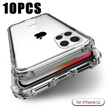 10VNT Aišku, Plonas Telefono dėklas Skirtas iPhone 12 11 Pro Max Silikono Padengti Transprent Minkštas PTU Dėklai Apple iPhone, 12 Mini Pro 12