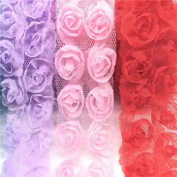 10vnt/Daug 3D Guipure Modeliavimas Gėlių Nėriniais, Šifono Audinio Spalvotų Aukštos Kokybės Nėriniai Rose Flower 