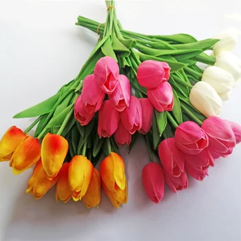 10VNT Tulpių Dirbtinių Gėlių Nekilnojamojo Touch Dirbtinių Puokščių Netikrą Gėlių, Vestuvių Dekoravimas Gėlėmis Namų Garen Dekoro Tulp