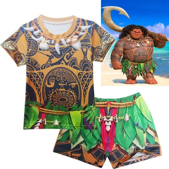 2018 skraiste filė Berniukų Plaukimo T-marškinėliai, šortai, dangteliu rinkinys, Vaikams berniukas Moana Maui šortai Vaiana drabužiai, maudymosi kostiumėlį Vaikai plaukti lagaminai