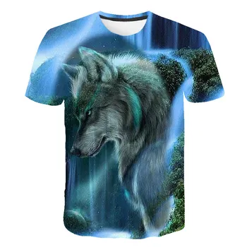 2019 Naujas Wolf 3D Spausdinimo Gyvūnų Kietas Juokinga O-kaklo Marškinėliai Vyrams trumpomis Rankovėmis Vasaros Viršūnes Tee Marškinėliai Vyrų Mados marškinėlius Male S-6XL