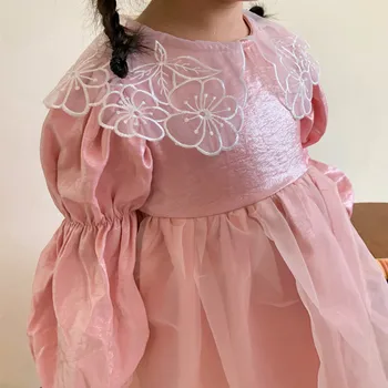2020 m. Rudenį Kūdikių Mergaičių Kratinys Akių korėjos Stiliaus Suknelė ilgomis Rankovėmis Akių Gėlių atvartas Apykaklės Princesė Dress Vaikams Mielas Suknelė