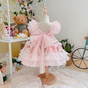 2VNT ispanijos Lolita princess dress Nėrinių susiuvimo spausdinti Rankovių mielas kamuolys suknelė gimtadienio Velykų suknelė mergaitėms vestidos Y3105