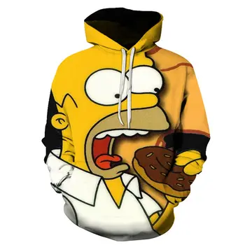 3D Animaciją spausdinimo Hoodies Mielas Homer Simpson Ir jo Sūnus Anime Hoodie Serijos Vyrų / Moterų Rudenį ir Žiemą Palaidinukė Hoodies
