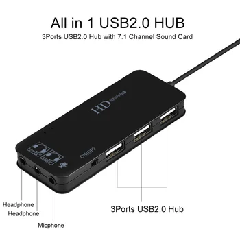 7.1 Kanalo USB2.0 Stebulės Išorinį Garso Plokštė, Stereo Audio Adapterį, Kompiuterio Garso 1 Į 2 Konverteris Multi-Jack Patenkinti Paklausą