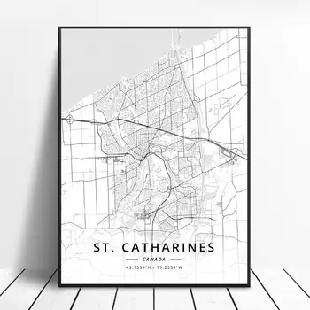 Abbotsford Kornvalio Kvebeko Miestas Saskatūnas St. Catharines Kanados Žemėlapis Drobė Meno Plakatas