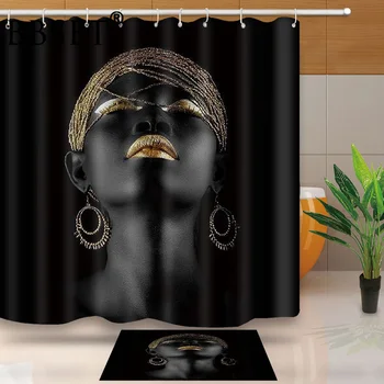 Afrikos Mergaičių Dušo Užuolaidos Amerikos Tamsios Odos, Mergina Modelis Vandeniui Multi-dydis Cortina De Bano Vonios kambarys Dekoro su 12 Kabliukų