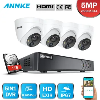 ANNKE 8CH 5MP Lite Saugumo kamerų Sistema, 5MP Lite 5IN1 H. 265+ DVR Su 4PCS 5MP PIR HD EXIR Dome IP67 Priežiūros CCTV Kit