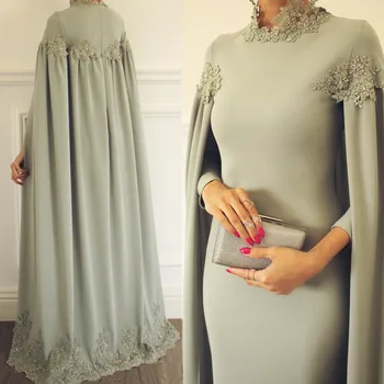 Arabų Aukšto Kaklo Apribota Satino Moterų Musulmonų Vakarinę Suknelę Šalis 2020 Naujas Nėrinių Duobute Elegantiškas Ilgas Rankoves Oficialų Vakare Gown