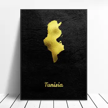 Aukso Žemėlapis Tunisas Drobė Sienos Menas Spausdinti Modernus Plakatas Sienos Nuotraukas Kambarį Dekoro