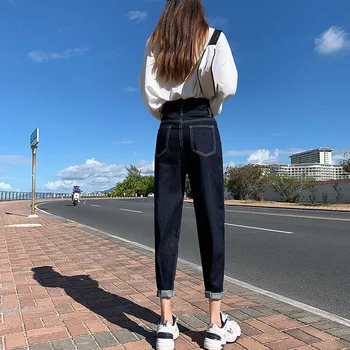 Aukštos Juosmens Džinsai Moterų Haremas Kelnės Prarasti Atsitiktinis Plius Dydis High Street Džinsinio Audinio Kelnės Pantalon Femme Derliaus Su Diržu