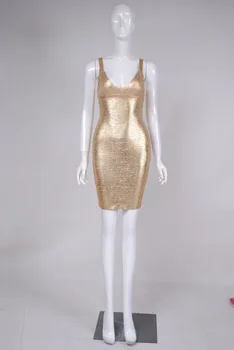 Aukščiausios Kokybės Moterys Vasarą Sexy V Kaklo Backless Įdegio Aukso Bodycon Tvarstis Suknelė 2020 Įžymybių Dizaineris Mados Suknelė Vestidos