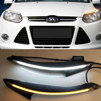 Automobilių Žibintų Antakių Apdailos Posūkio Signalo DRL LED Dienos Veikia Šviesos Ford Focus 3 MK3 2012-m.