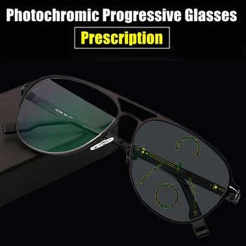 Baigė Multifocal Skaitymo Akiniai Vyrai Palaipsniui Photochromic Presbyopia Akinius Juodas Metalinis Rėmas Metalinis Ultra Light Gafas