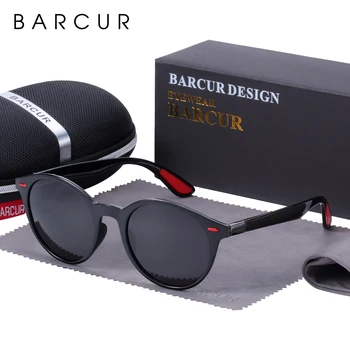 BARCUR Apvalūs Akiniai nuo saulės, Poliarizuoti TR90 Vyrų Saulės akiniai Moterų Vintage Akiniai Vyrų UV400 Oculos de sol