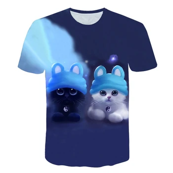 Berniukų ir mergaičių animacinių filmų originalios kavos katė print T-shirt vaikų 3D vasaros perkamiausių greitai-džiovinimo trumpomis rankovėmis apvalios kaklo