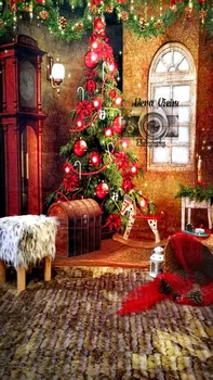 Capisco Kalėdų Fonas Kamuolius Hobbyhorse Santa Dovanų Dėžutėje Retro Namas Foto Šeimų Vaikams, Suaugusiems, Laimingų Naujųjų Metų Studija Rekvizitai