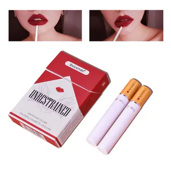 Cigarečių Lūpų Blizgesys Rinkinys, 4 Spalvų Matinis Ilgalaikis, Vandeniui Aksomo Lūpų Glazūra Nuogas Lūpų Dažymo Vamzdis Raudonų Lūpų Makiažas Kosmetikos