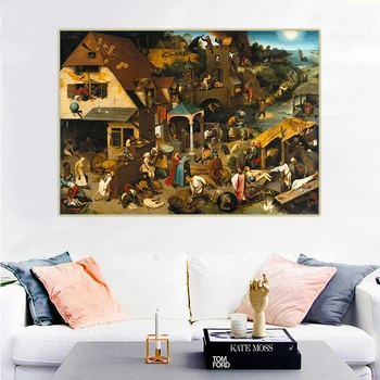 Citon Pieter Bruegel《Netherlandish Patarlės》Drobė Meno Aliejaus Tapybos Kūrinys Plakato Nuotrauką Sienų Dekoras Namų Interjero Apdaila
