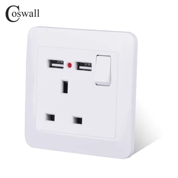 Coswall 13A Universalus 3 Pin Lizdo / Britų JK Standarto Lizdą Įjungtas Su 2.1 Dual USB Įkrovimo lizdas LED Indikatorius