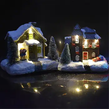 Derva Kalėdų Kaimas Namai Mieste Šiltai Balta LED Lemputė Atostogų Dovanos Kalėdų Dekoracija Namuose