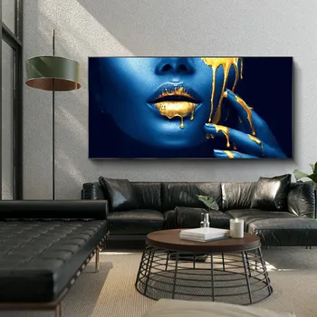 Didelis Afrikos Moters Veido Drobė Menas, Plakatų Ir grafikos Aukso Seksualus Lūpų Drobės Paveikslai Ant Sienos, paveiksl Už Kambarį