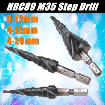 Drillpro HRC89 HSS-Co M35 Kobalto Žingsnis Grąžtas 3-12/4-12/4-20mm TiAlN Padengtas Žingsnis Gręžimo 1/4 Colių Hex Šerdies Medienos apdirbimo Bitai
