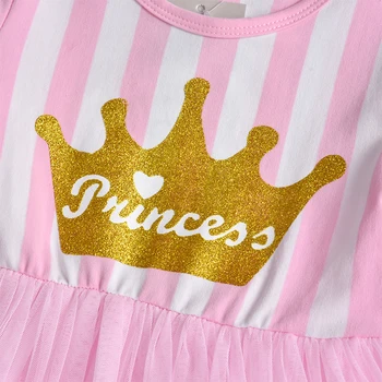 DXTON Princesė Mergaičių Suknelės Dryžuotas Tutu Suknelė Mergaitėms Animacinių filmų Vaikams Drabužių su Karūna Modelį, Vaikai Šalis Kostiumai 3-8Y