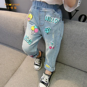 Džinsai vaikams grafiti džinsus, mielas džinsai mergaitėms, Kelnės mergaitėms bamblys mergina džinsinio vaikai džinsinio 2020 m. Vaikų drabužiai