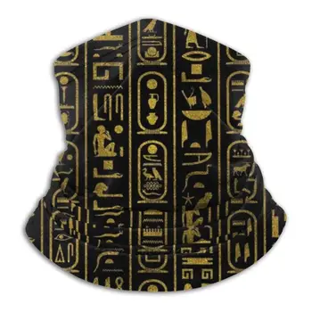 Egipto Senovės Aukso Hieroglifai Ant Juodo 3D Bandana Veido, Kaklo Šilčiau Minkštos Vilnos Kaukė Sporto Šalikas Egiptas Egipto Pharaon