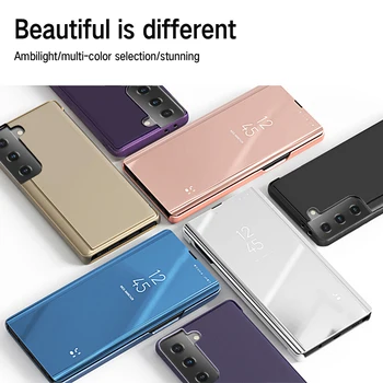 Electroplated Veidrodžio Laikiklis Mobilusis Telefonas, Odinis dėklas, Skirtas Samsung Galaxy S20 S21 FE Plus Ultra Soft Touch 