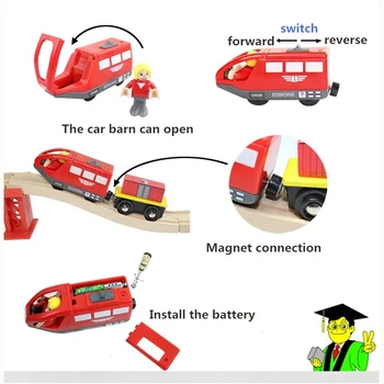 Elektrinio Traukinio, Žaislai, Mediniai Kelio Magnetinio Traukinio Transporto priemonės Žaislų Rinkinys Prijungtas Mediniai Geležinkelio Automobilių Vaikams Kalėdų Dovana