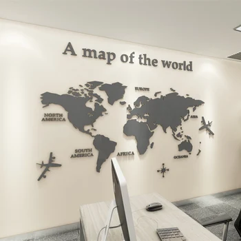 Europos Versija Pasaulio Žemėlapyje Akrilo 3D Sienų Lipduko Už Kambarį Office Namų Dekoro Pasaulio Žemėlapyje Sienos Lipdukai Freskos Vaikams Kambarys