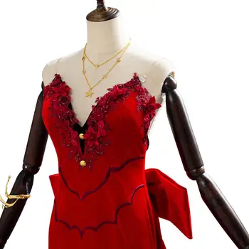 FP 7 Final Fantasy VII Aerith Gainsborough Cosplay Helovinas Kostiumas Karnavaliniai Kostiumai Suaugusiems Moterų, Mergaičių Raudona Suknelė Suknelė Užsakymą