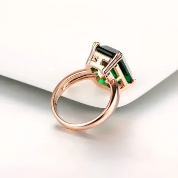 Gamtos Smaragdas Žiedas Cirkonis Deimantiniai Žiedai Moterų Sužadėtuvių, Vestuvių Žiedai su Žalia Brangakmenio Žiedas 14K Rose Gold Bauda Papuošalai