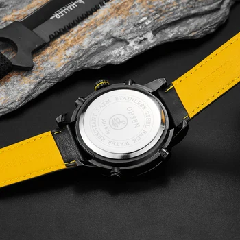 Garsaus Prekės ženklo OHSEN Mados, Vyrai Sporto LCD Skaitmeniniai Laikrodžiai Kvarciniai Laikrodžiai Odos Juosta Geltona Armijos Vandeniui Žiūrėti Laikrodžiai