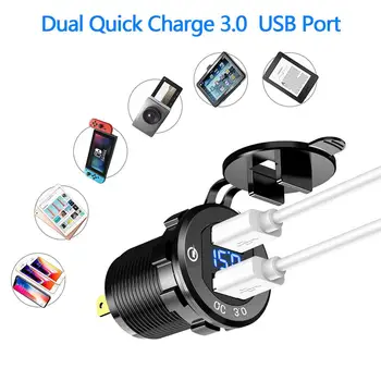 Greitai Įkrauti 3.0 Dvigubas USB Automobilinis Įkroviklis Su LED Ekranas, Mobilųjį Telefoną, Automobilį, Įkroviklio Lizdas 