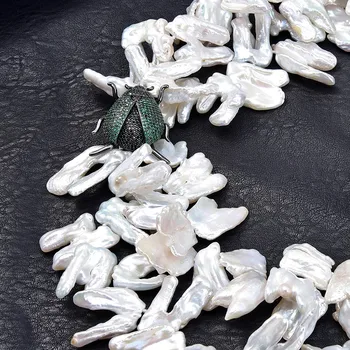GuaiGuai Papuošalai Multi Kryptis Balta Keshi Perlų Vėrinį CZ Nutiesti Vabzdžių Pakabukas 18