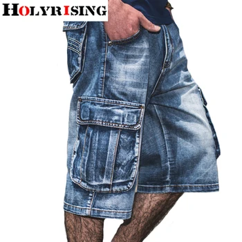 Holyrising Vasaros Džinsai Vyrams Nelaimę Jean Kišenės Streetwear Užtrauktukas Džinsai Vyras Blauzdos Ilgis Mėlyna Džinsinio Audinio Kelnės Plius Szie 30-46