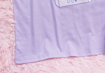 Japonijos Minkštas Mergina Vasaros Violetinė Triušis Atspausdintas Trumpas Rankovės marškinėliai Tee Studentų Harajuku Mažų Šviežių Prarasti Kawaii T-shir