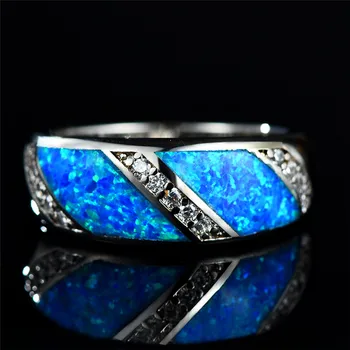 JUNXIN Boho Apvalios Baltos Blue Fire Opal Žiedai Moterys Sidabro Spalvos Cirkonis Žavesio Dalyvavimas Vestuvių Žiedas Papuošalai