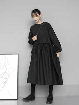 Juoda Hepburn stiliaus suknelė naujas vidutinio ilgio paaukštintu liemeniu Peng rodo, plonas-line sijonas prarasti ilgomis rankovėmis