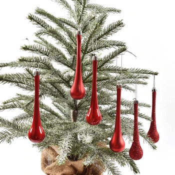 Kalėdų dekoracijas PVC raudonos ir baltos vandens lašo formos pakabukas girliandą rotango apdailos pakabukas pakabukas 6pcs