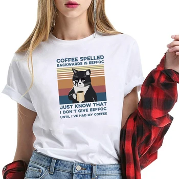Kavos Parašyti Atgal, Eeffoc Katė Spausdinti marškinėliai Moterims 2020 Grafinis Tee Juokinga Moters Tshirts Atsitiktinis Trumpas Rankovės Drabužiai