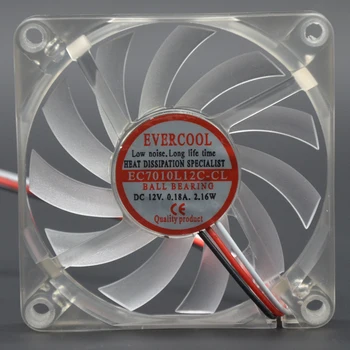 Kompiuteris led ventiliatorius 70mm raudona cpu kompiuterio aušinimo ventiliatorius plonas 10 mm storio 70X70X10 mm, DC 12V, mažai triukšmo 0.18 A 3300RPM 3-Pin EC7010L12C-CL