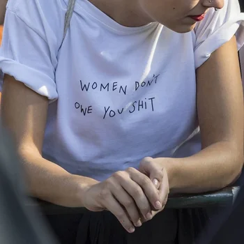 Kuakuayu HJN Moterys neturi Skolingas Jums Šūdas Feminizmas Šūkis T-Shirt Tumblr Mados White Tee